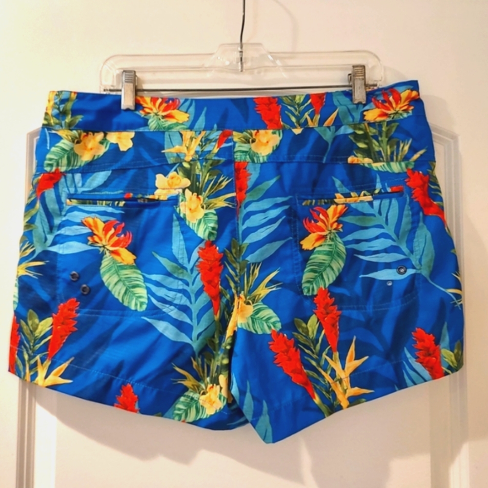 Guy Harvey Board Shorts Tropical Parrot Blue Red Floral Beach 4" Size 12 - Picture 3 of 6